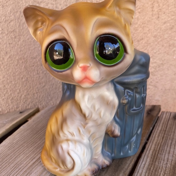 VTG 1960s Enesco Big Eyed Cat Vase Planter Desk Organizer - Picture 2 of 10